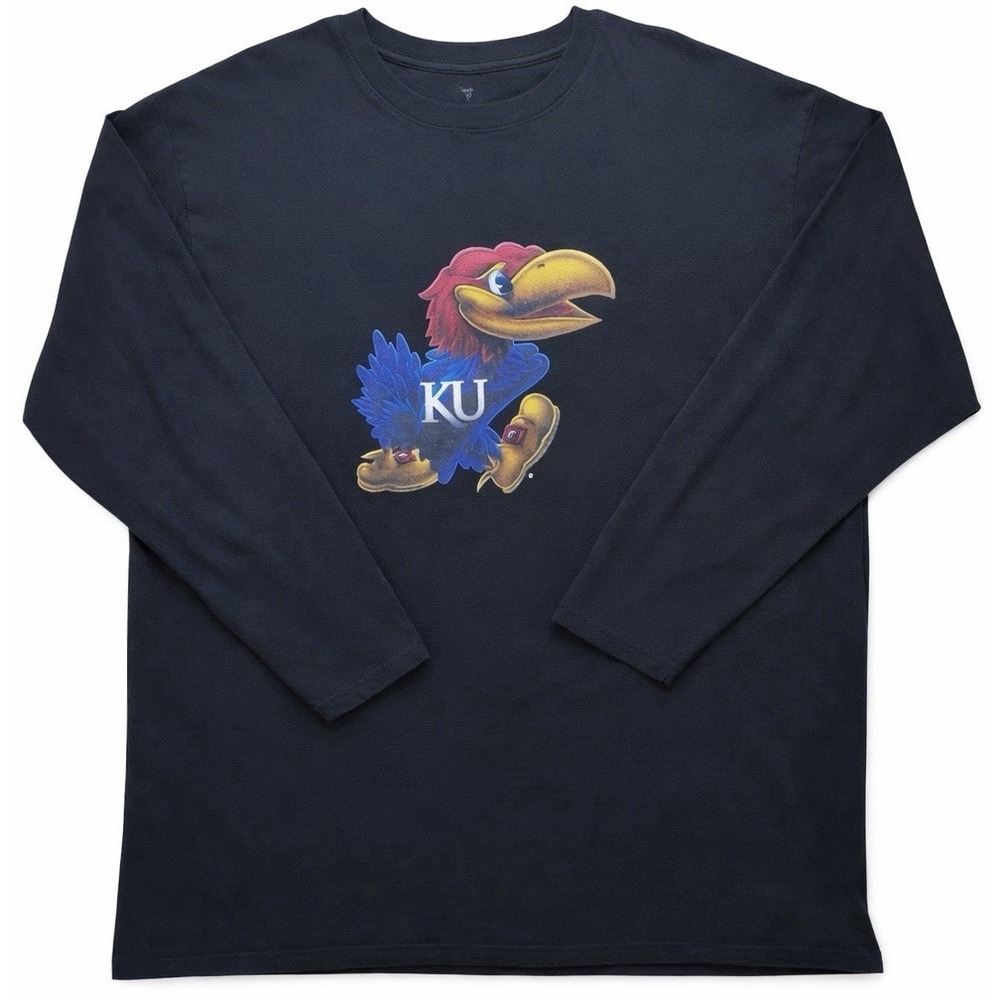 Fanatics Kansas Jayhawks KU Mascot Long Sleeveβ Graphic T Shirt Black NCAA 3XL
